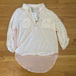 Eyelash Couture Half Button Shirt Women’s Medium Orange (Creamsicle)Sheer Back